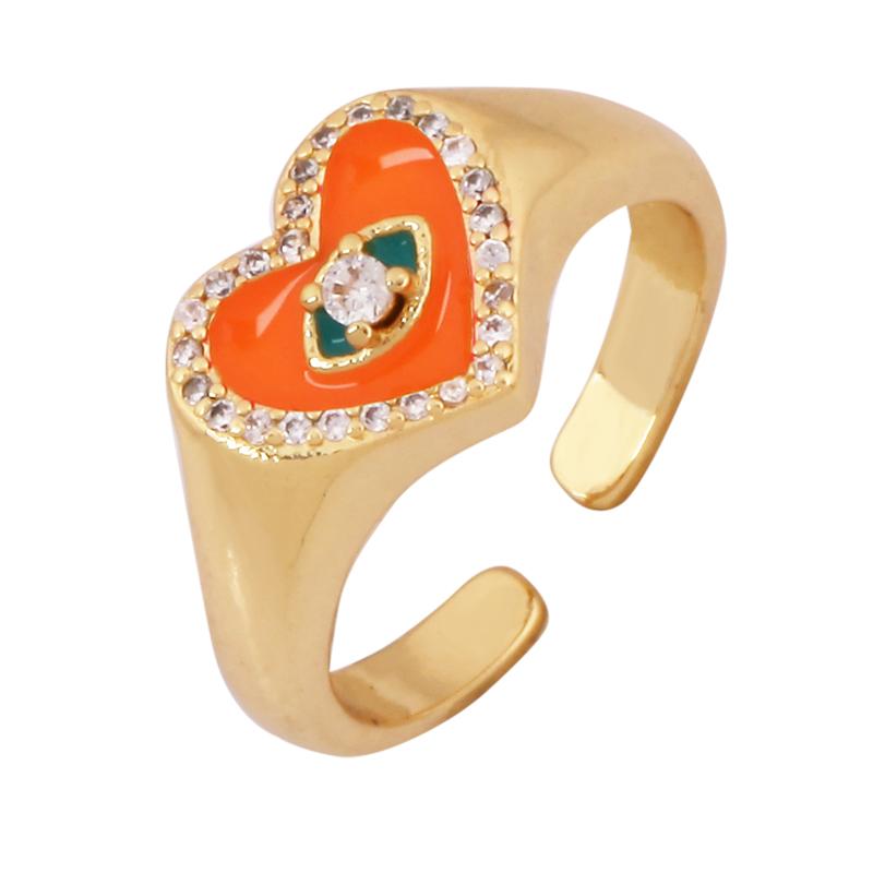 New Colorful Enamel Coated Zircon Finger Ring,Unique Eye Brass 18K Gold Plated Open Adjustable Rings Jewelry Findings Supply P34