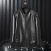 Mens Fleece Lined PU Leather Jacket Trendy Biker Style Stand Collar Casual Slim Fit Outerwear