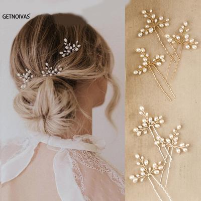 3 Pcs Pearl Hairpins Bridal Headpiece Handmade Silver/Gold Color Wedding Hair Pins Party Hair Accessories for Women and Girls
