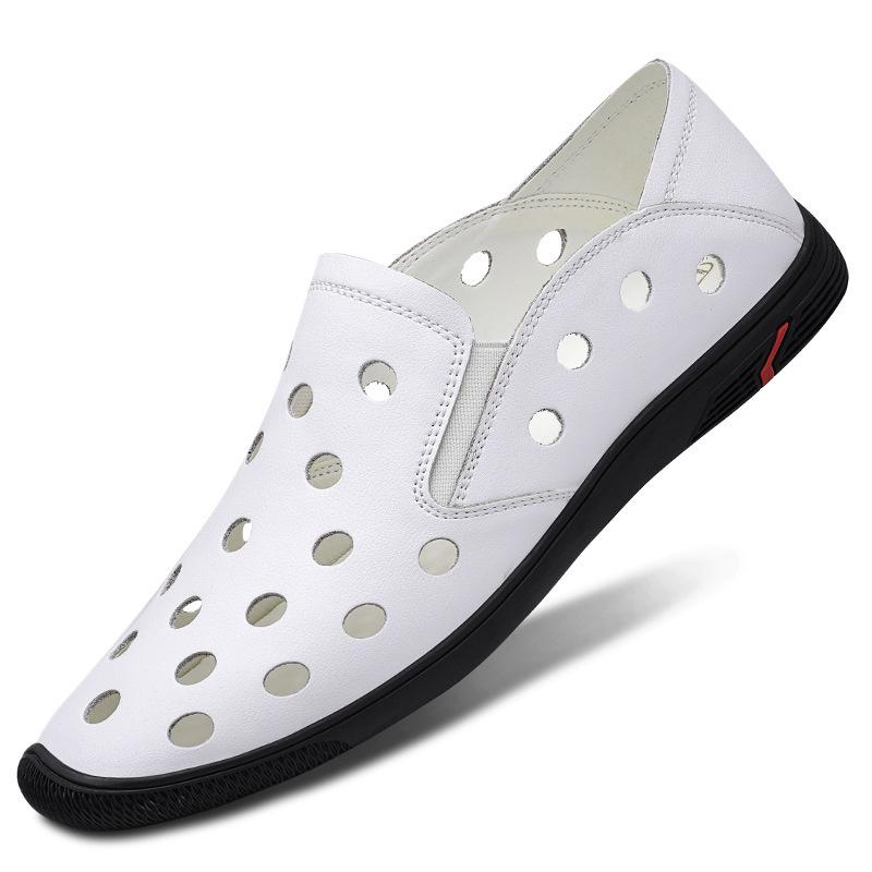 Men's Large Size Cowhide Slip-on Beach Shoes - Soft Sole, Closed Toe, Summer Casual Shoes 46