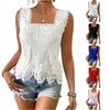 Damen Elegantes Quadratischer Ausschnitt Spitze Cutout Modisches Ärmelloses Westentop