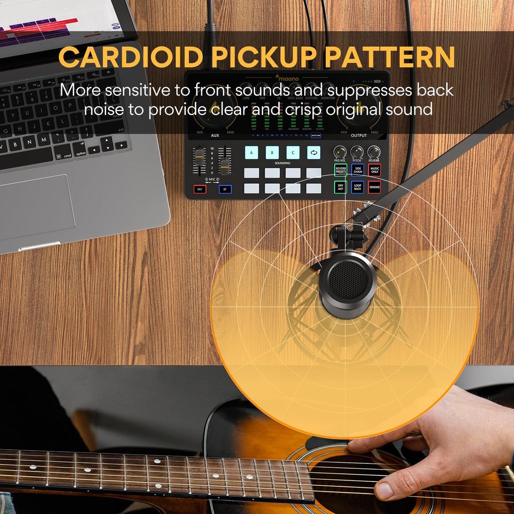 MAONO XLR Condenser Microphone for with Arm Stand and XLR for Sound and Suitable for Music Live and Podcasts Microphone, Set, Unidirectional,