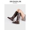 Martin Boots Women's Autumn and Winter New Leather Buckle Thick Heel Knight Boots Women's Knee Boots
