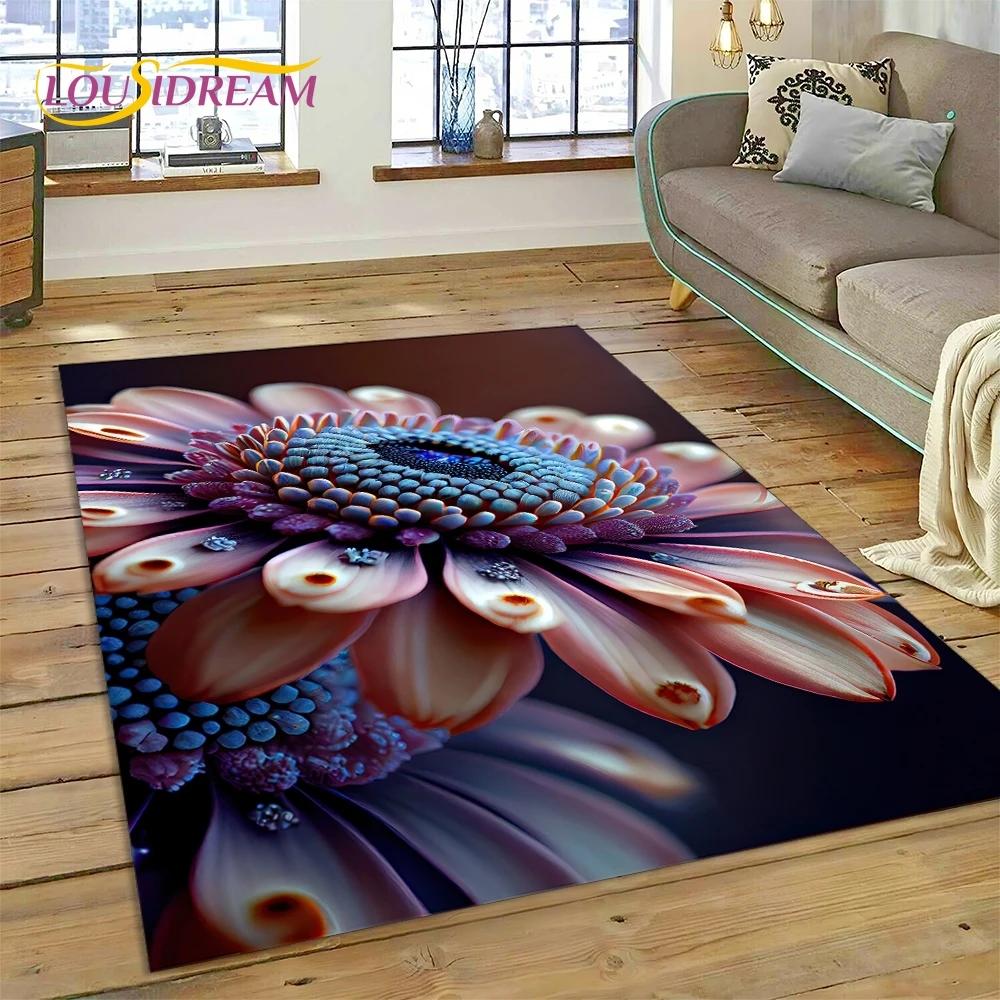 3D Dream Sun Flowers Nordic Daisy Rug Carpet for Living Room Bedroom Home Decor,Non-slip Decoration for Sofa Doormat Gifts Kid
