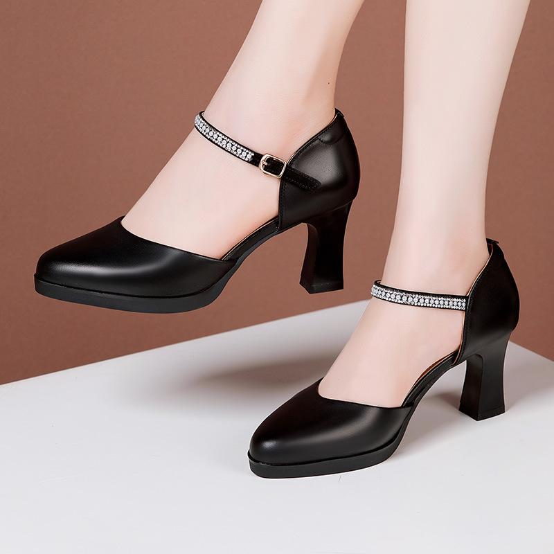 Fashion Genuine Leather Lady Pumps Thick Heel Shoes 7/9/11cm Super High Heel Waterproof Platform Womens Shoes Party Dress High Heels