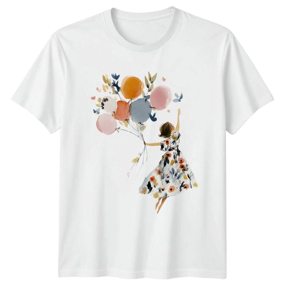 Watercolor Art Unisex Holding Balloons Unisexs TShirt Floral Design Celebration