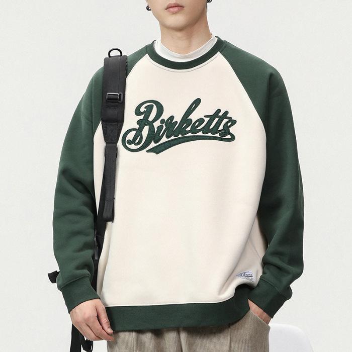 

360G Американский свитер Мужской Осенний Свободный Модный Брендовый Большого размера С круглым вырезом Топ Мужская Контрастная Повседневная Куртка Модная Осень И Зима 4XL