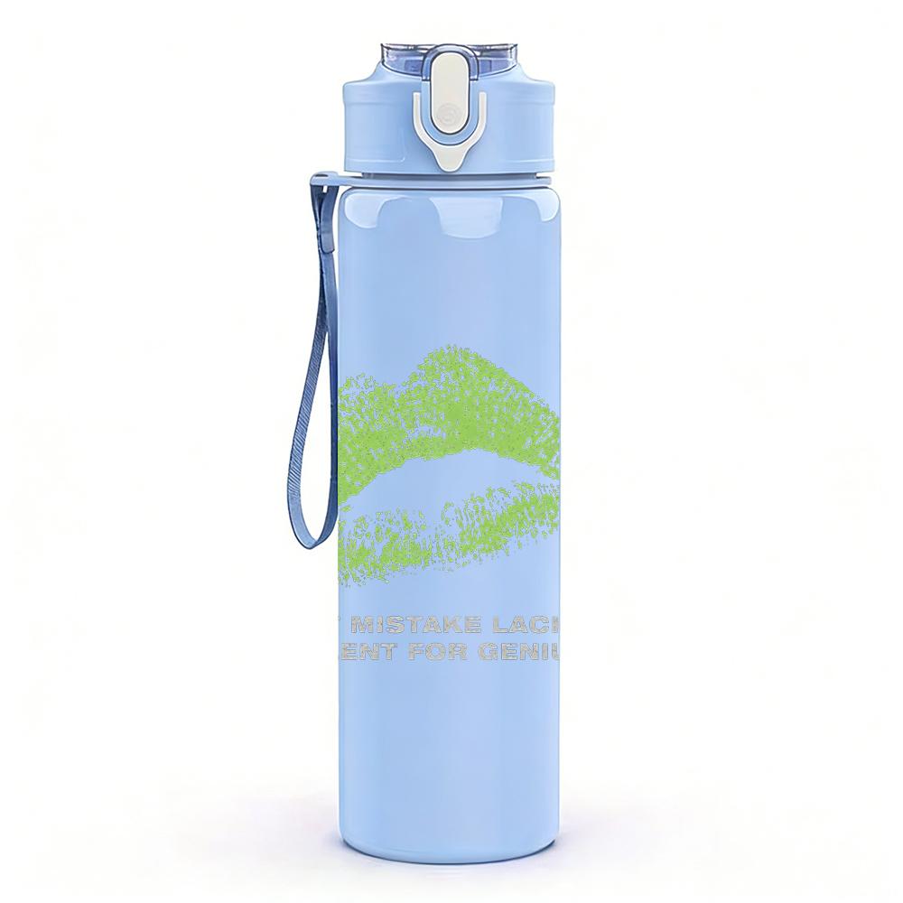 1PC Light green leaf nature sketch print 750ml colorful plastic sports water bottle leakproof pop up lid with straw for outdoor work home use