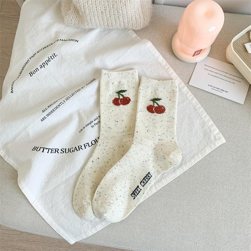 Women's Cute Bowknot Dot Tulle Socks - Mid-Calf, Korean Cartoon Bear, Japanese Color Dots