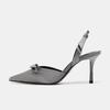 Zapatos de Salón Negros con Punta Fina y Lazo de Satén para Mujer Lujosos con Pedrería Diseñador Slingback Sandalia de Tira Trasera con Tacón de Aguja de Moda