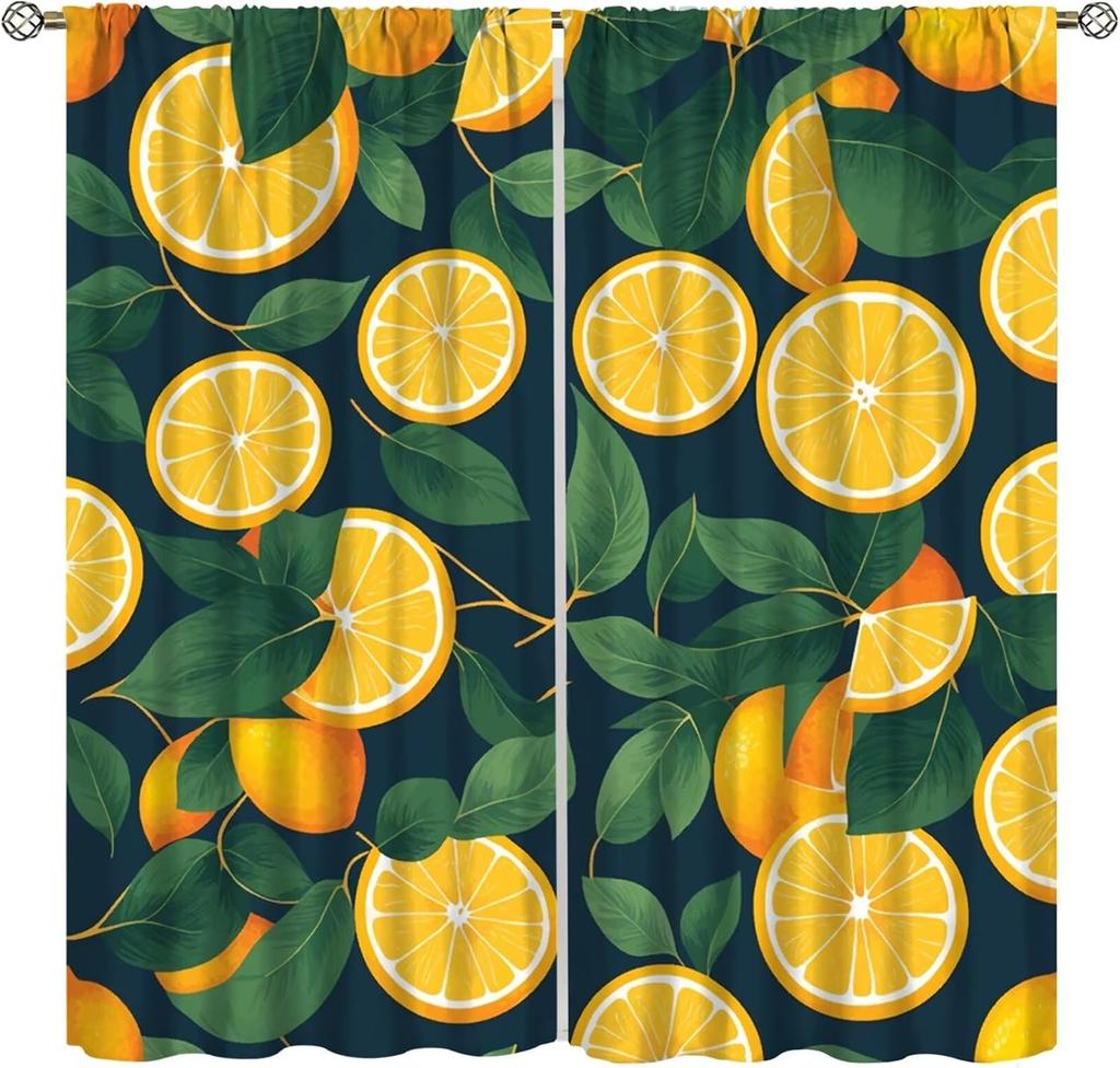 Fruit Window Curtains,Pink Cute Strawberry Green Leaves Flower Retro Art Print Window Drapes for Kids Girls Bedroom Living Room