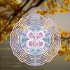 Hanging Wind Spinner with Pink Roses and Green Leaves 360 Degree Rotating Metal Art Chime for Garden Balcony Decor