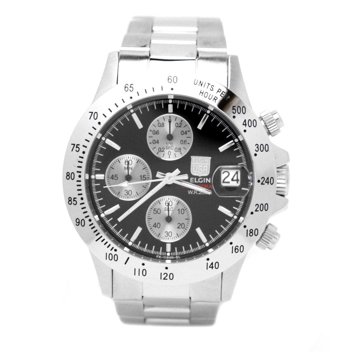 Silver Chronograph Diver Watch Elgin FK1184S-B Men s Japanese Craftsmanship