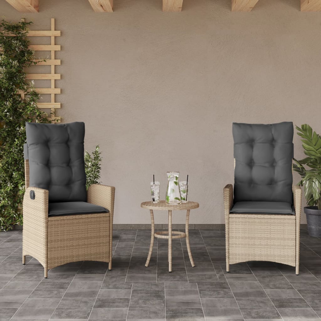 Garden Armchair Cushions 2 pcs Adjustable Beige Mix Poly Rattan
