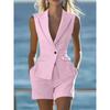Elegante Dames Effen Mouwloze Pakvest Twee Delige Sets Zomer Casual Revers Knop Top en Shorts Feest Dame Slank Pak Outfits