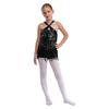Girls Shiny Sequins Tassel Leotard Cross Front Cutout Back Design Fringed Bodysuit Latin Dance Cha Cha Costume