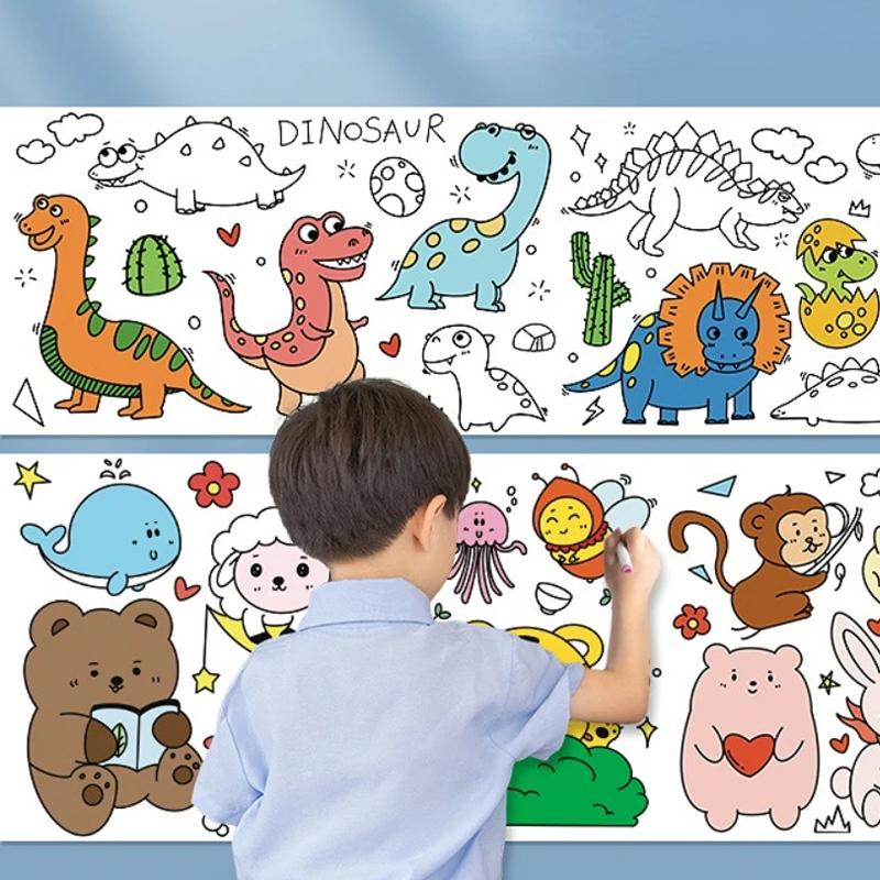 Beliebte Zeichenspielzeuge für Kinder Klebriges Malpapierrolle DIY Graffiti-Rolle Farbausfüllpapier Malen Pädagogisches Spielzeug für Mädchen Geschenk
