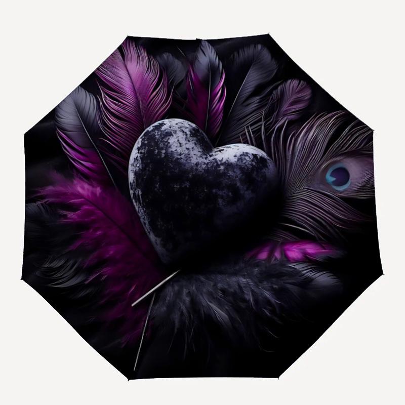 

1pc Heart Feathers Automatic Folding Umbrella - Portable Collapsible 8-Rib Umbrella for All Seasons yy251119183