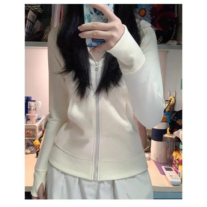 Streetwear Black Hoodie Coat Women's Clothing Hooded Zipper Slim Fit Y2k Jackets Casual Fashion Sweatshirts Ropa Mujer