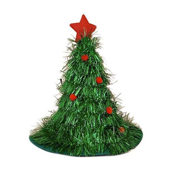 Yousheng Weihnachtsbaumhut Weicher Weihnachtsmannhut Grün Goldenes Band Stern Tiara Feiertagsparty Kopfbedeckung Büro Weihnachtsfeier Hut