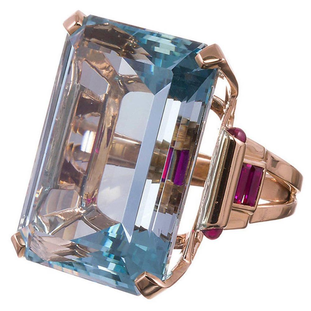 

Elegant Blue Topaz Square Ring for Women Rose Gold Plated Red Corundum Fashion Jewelry no. 6 морской синий