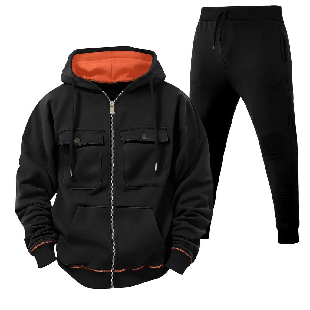 Herren Kapuzenpullover mit Reißverschluss und Doppeltaschen, lässiges Sport-Pullover-Set - Versand am selben Tag möglich