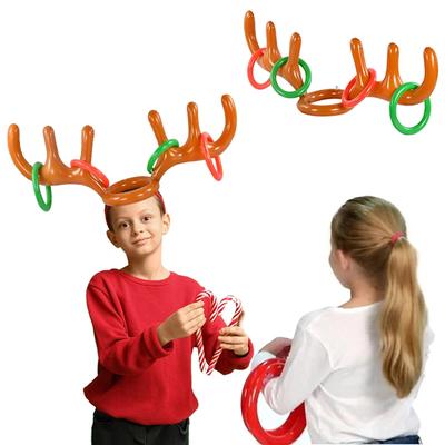 Chapeau Cerf de Noël Gonflable Anneaux Lancer Jeu Familial Amusant Jouet Cadeau Enfants Fournitures Fête Noël Décoration Maison Noël