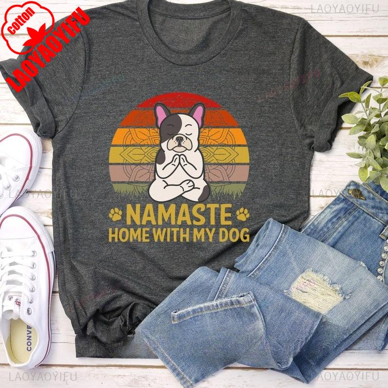 Cute Cartoons Dog Namaste Shirt Funny Yoga Gift Meditation Tshirt Pilates Tee Instructor Lover Printed Tshirt Tops Crewneck S