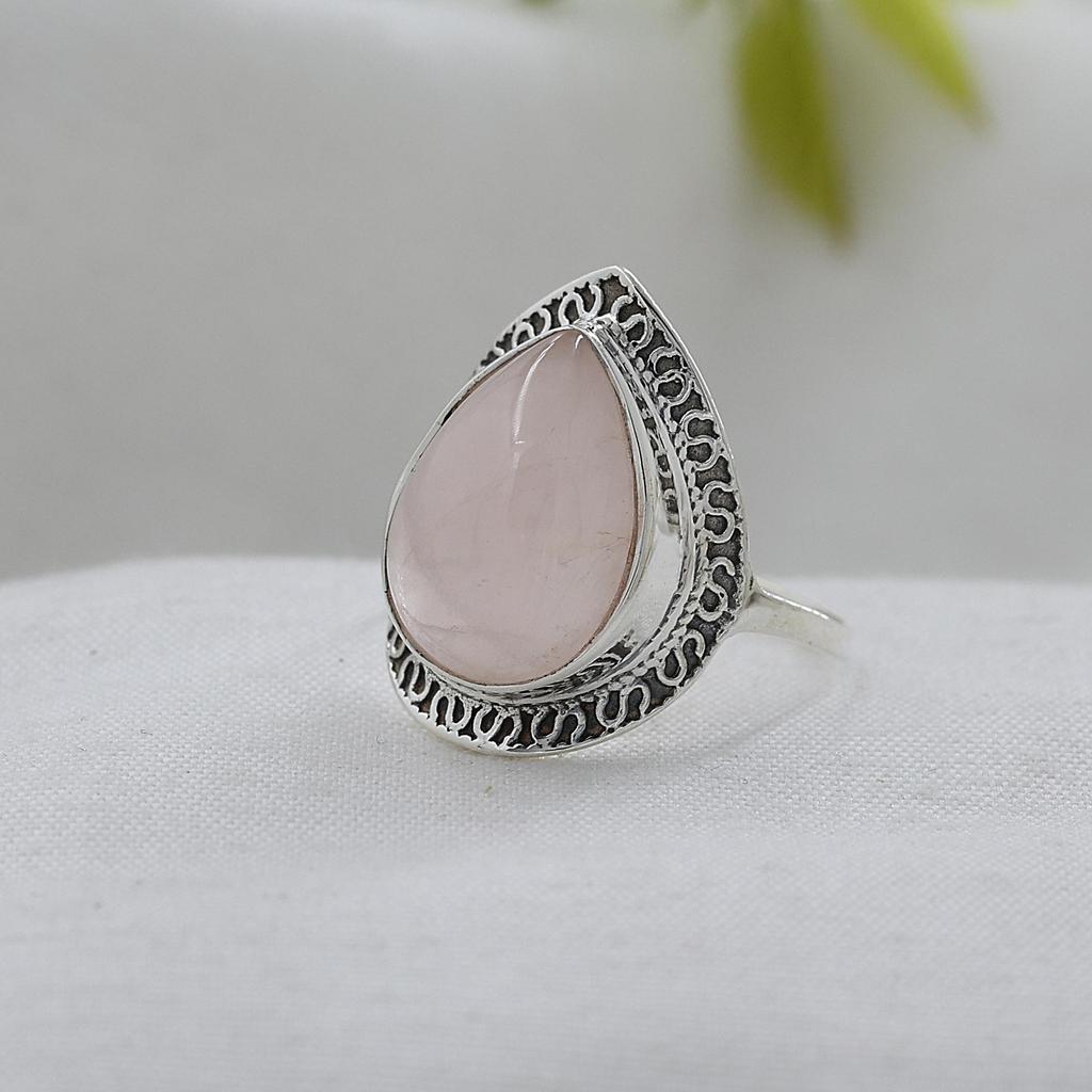 Rose Quartz Silver Ring, Silver Jewelry, 925 Sterling Silver Handmade Jewelry, Women Silver Ring