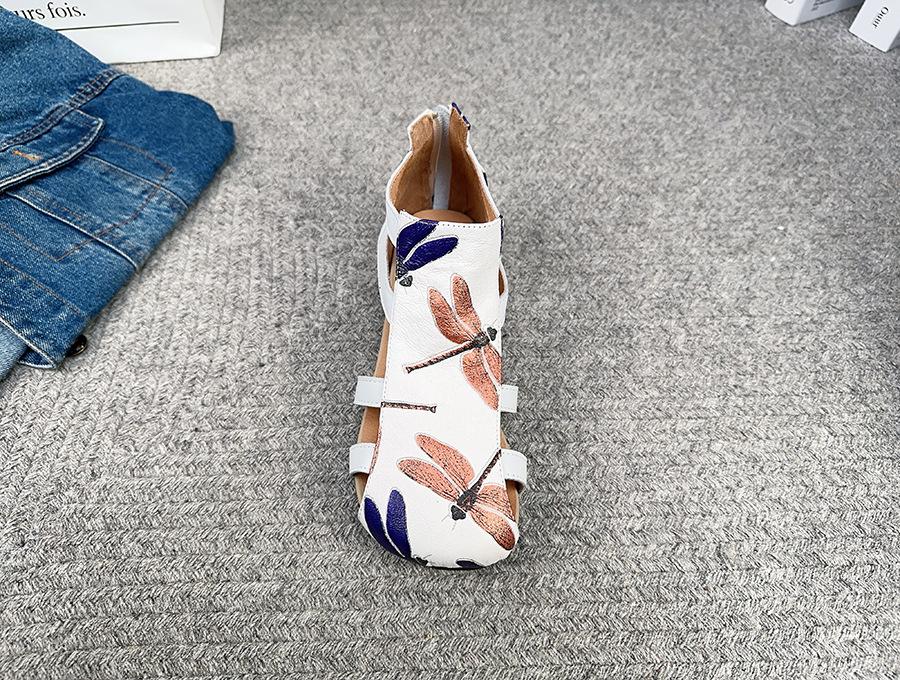 

Римские сандалии Johnature из натуральной кожи с принтом, женская обувь на плоской подошве с круглым носком и молнией сзади 35 бежевый