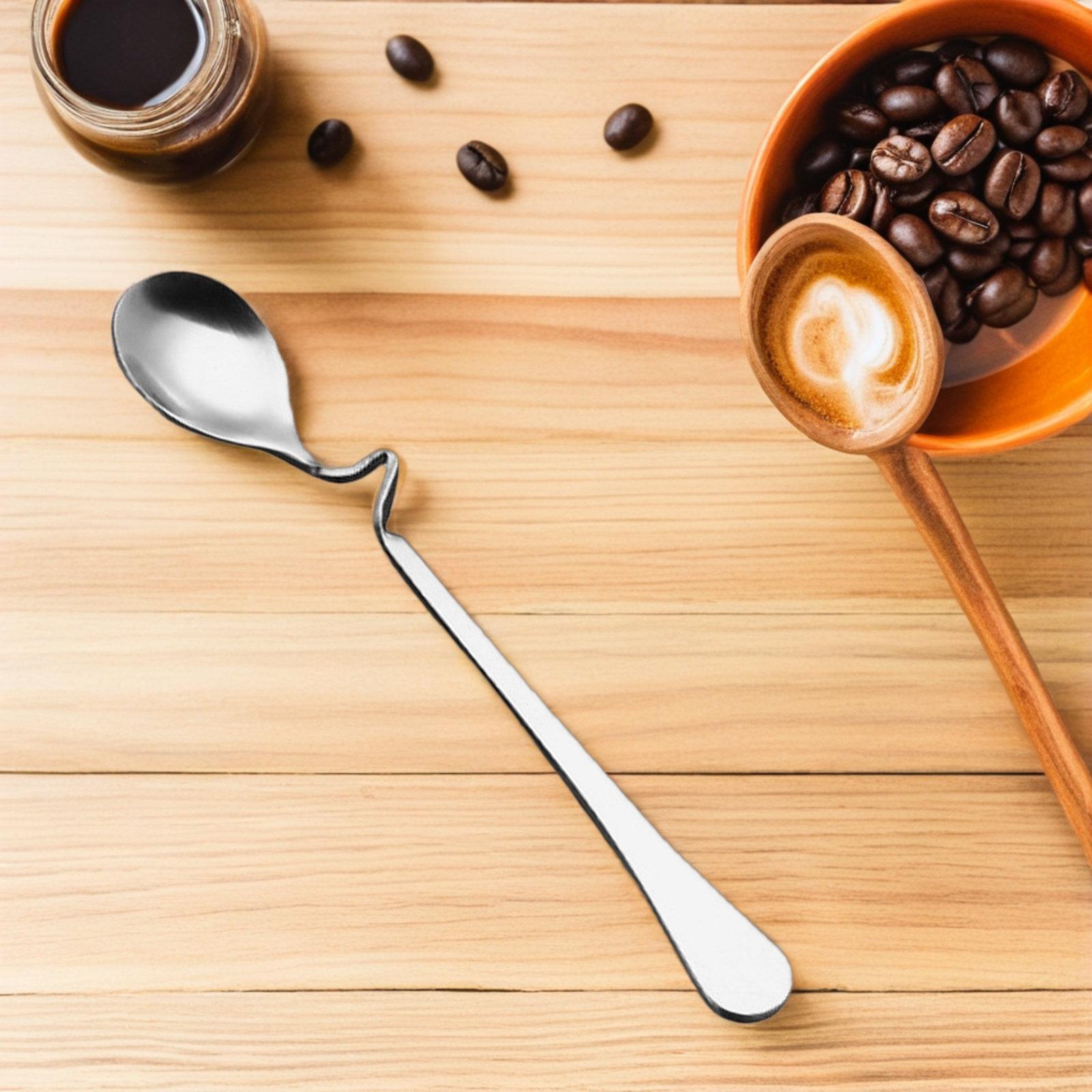 6Pcs Curved Stainless Steel Coffee Spoon Mixing Spoons Long Handle Stirring Spoon for Espresso Coffee Mixing Spoons 12.5X2.1X0.5CM