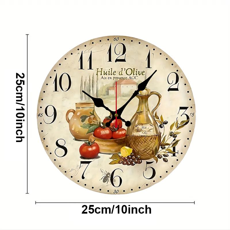 Vintage Olive Oil Wooden Round Silent Hanging Wall Clock, Suitable For Living Room, Office, Study Room, Bedroom, Home Decoration