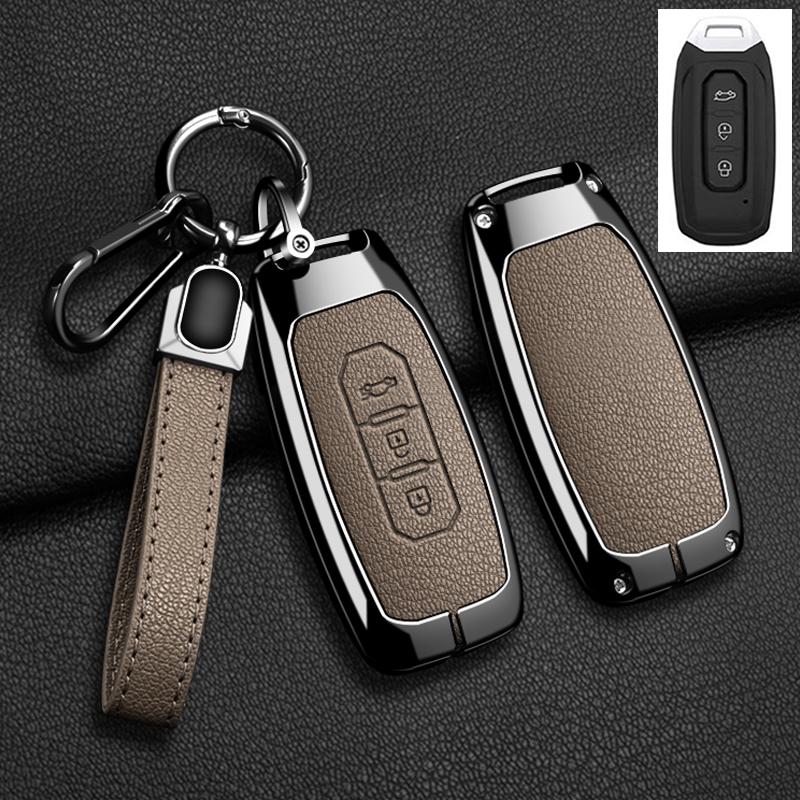 Car Key Cover Fob Shell Protector Case for Ford Territory 2019 2020 2021 2022 2023 2024 Zinc Alloy Leather Keychain Accessories