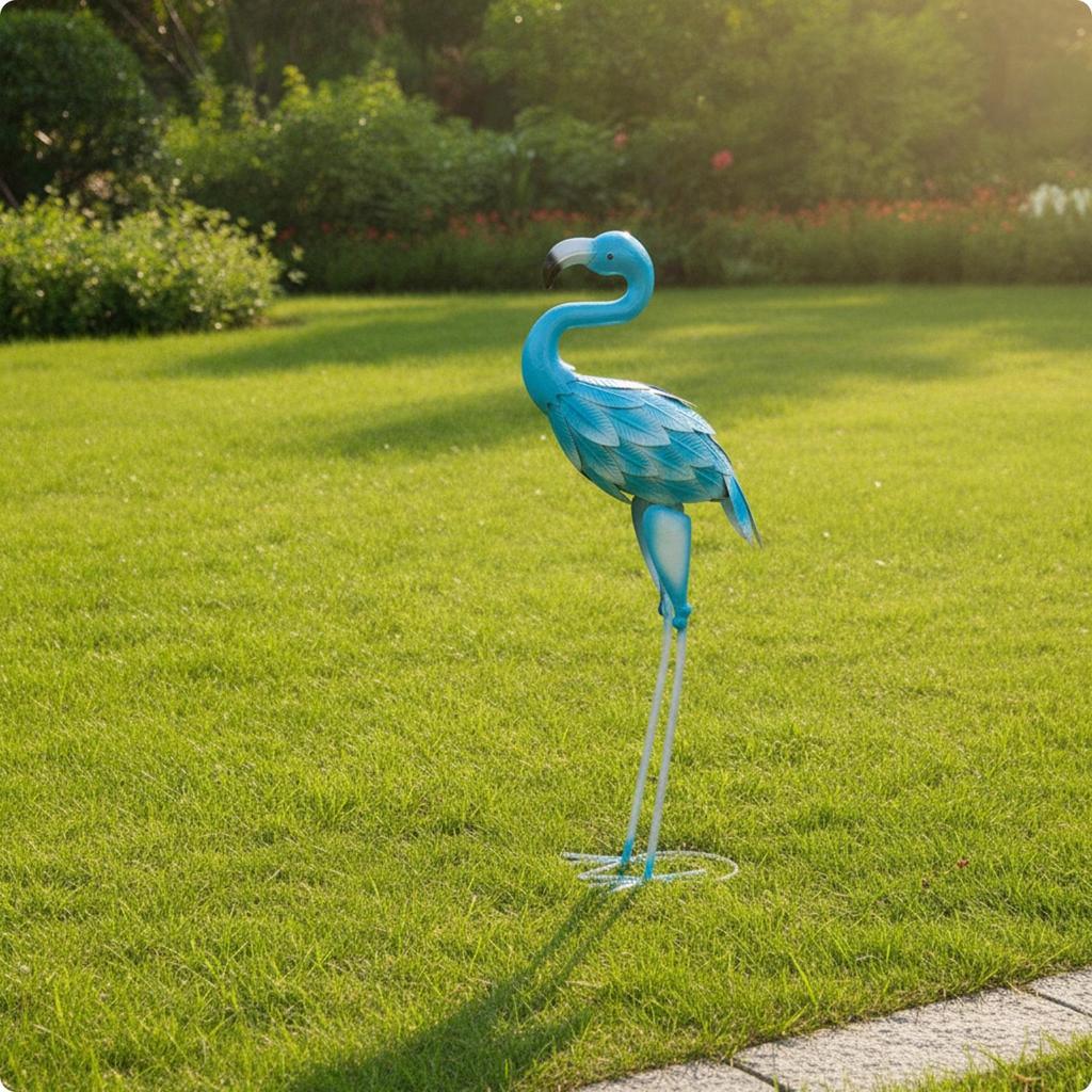 Painted Iron Flamingo Sculpture Decorative Garden Ornament Lifelike