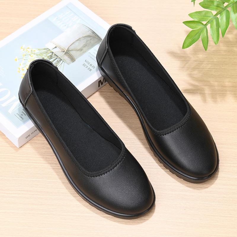Spring and autumn flat-soled single shoes professional leather shoes flat-heeled shoes round-toed soft-soled shoes
