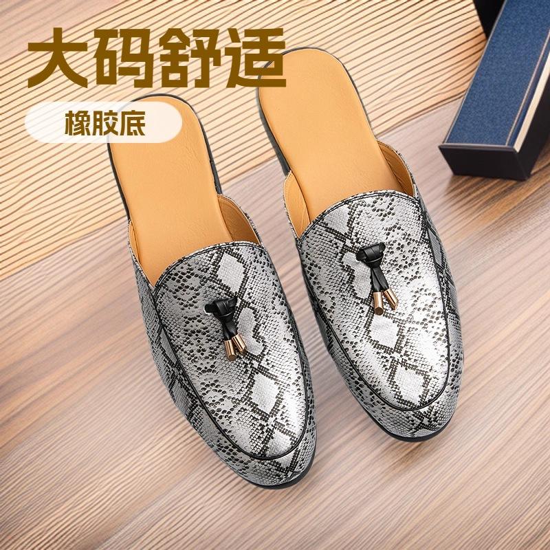 Snake pattern large size men's bag head half drag leather shoes Muller shoes one pedal foot cover fashion outdoor one-word drag men cm argento