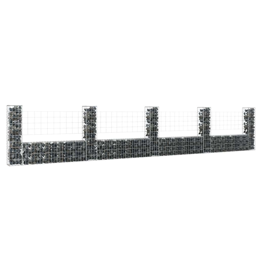 vidaXL Gabionenkorb U-Form mit 5 Säulen Eisen 500x20x100 cm silber