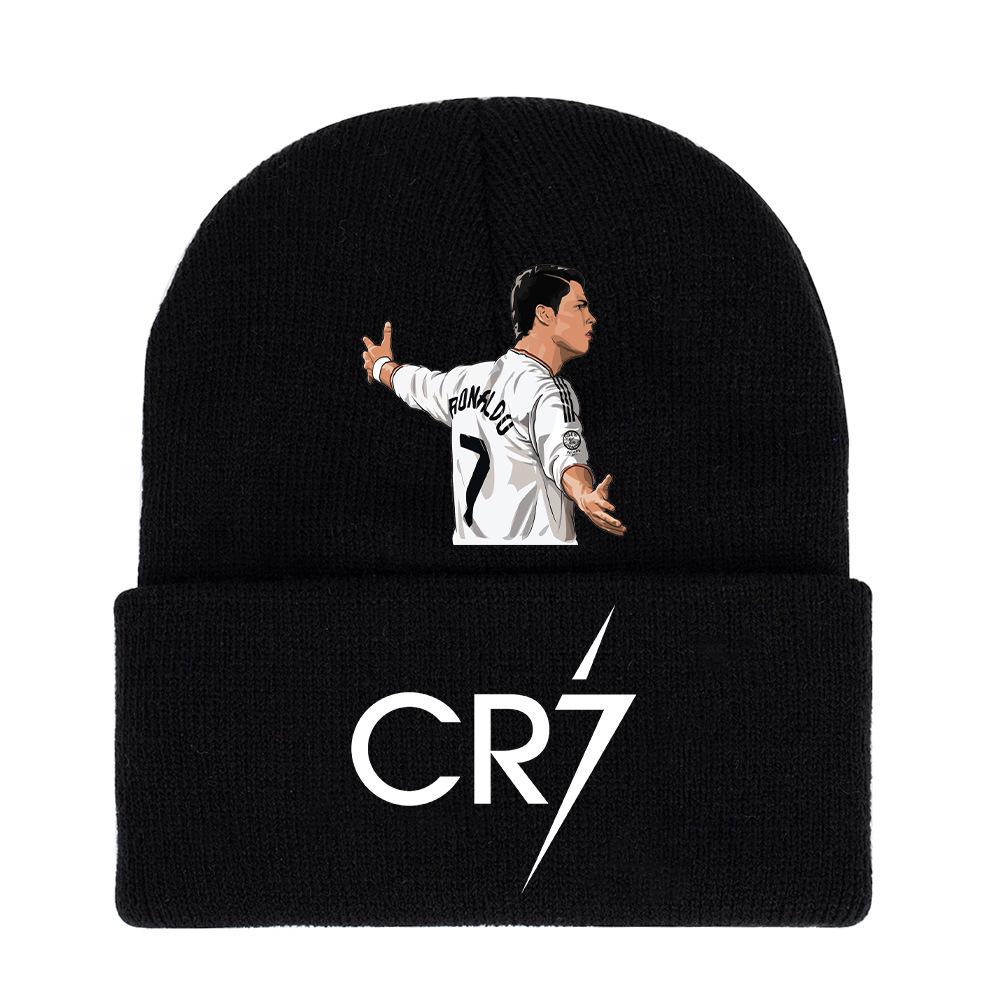 CR7 Knit Black Football Hat - Unisex, Versatile, Warm for Autumn & Winter