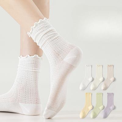 Damen Sommer Dünne Neue Holzohr Spitze Netz Atmungsaktive Röhren Stulpen Socken