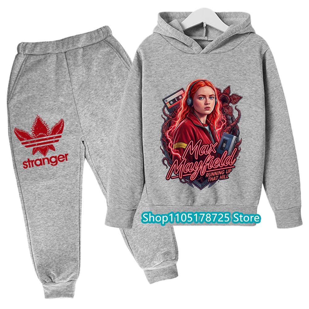 Snygg Huvtröja Set för Barn med Stranger Things Demogorgon Tryck, Bekväma och Trendiga Barnkläder för