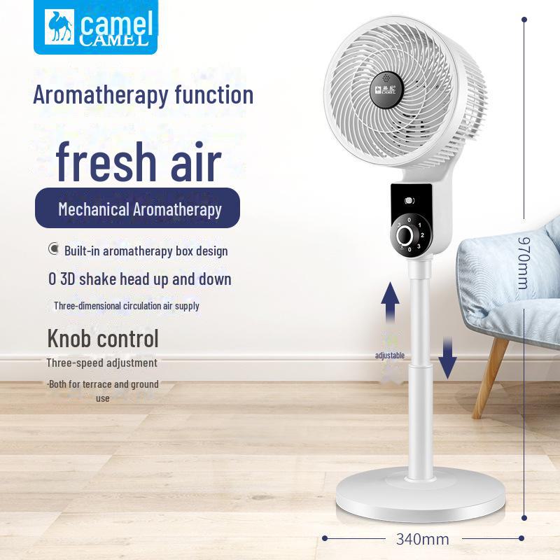 Camel 36-Speed DC Air Circulation Fan with Voice Control, Aromatherapy, Remote, Turbine Convection, and Floor Design.