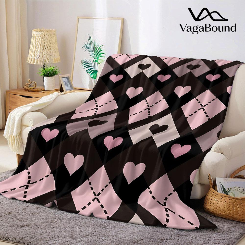 Pink Heart Argyle Flannel Blanket Warm Soft Halloween Christmas Decorative Couch Warm Cozy All-Season Gift