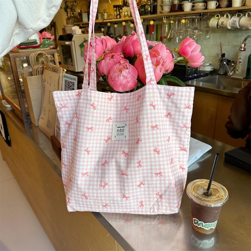 4 canvas bags, fresh and cute girl printed bow canvas bags, students large-capacity class shoulder bags