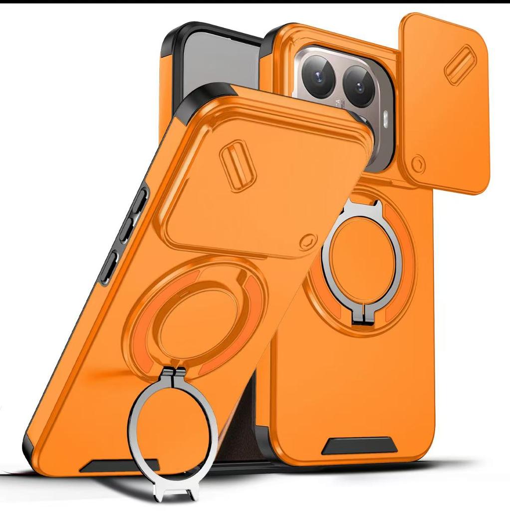 Armor Shockproof Magnetic Ring Stand Holder Phone Case For Xiaomi 15T 15T Pro Luxury Orange Purple Camera Flip Protection Cover