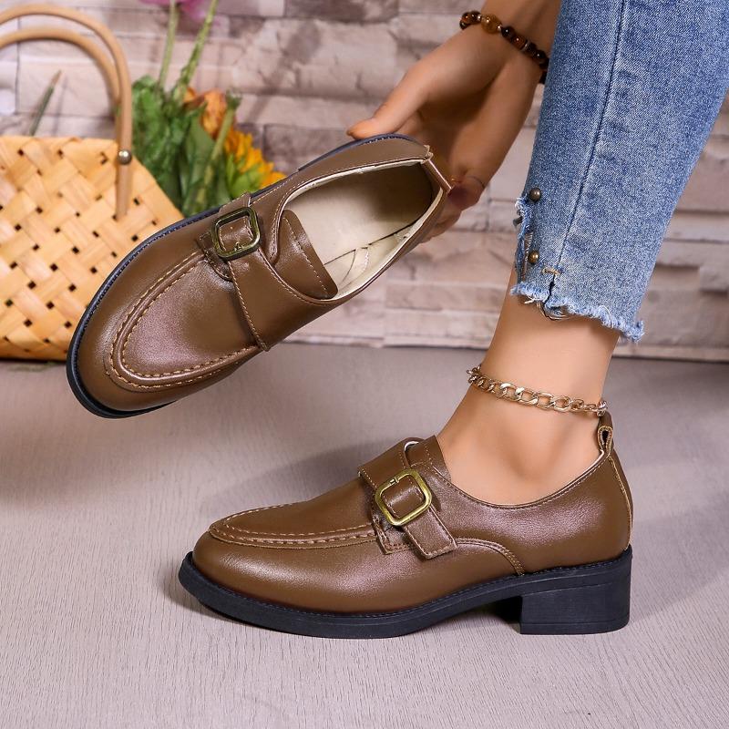 Chaussures Femme 2024 Mode Mocassins Talons Hauts Classiques Escarpins de Bureau Femme Boucle Bout Rond Talon Moyen Slip-on Chaussures pour Dames