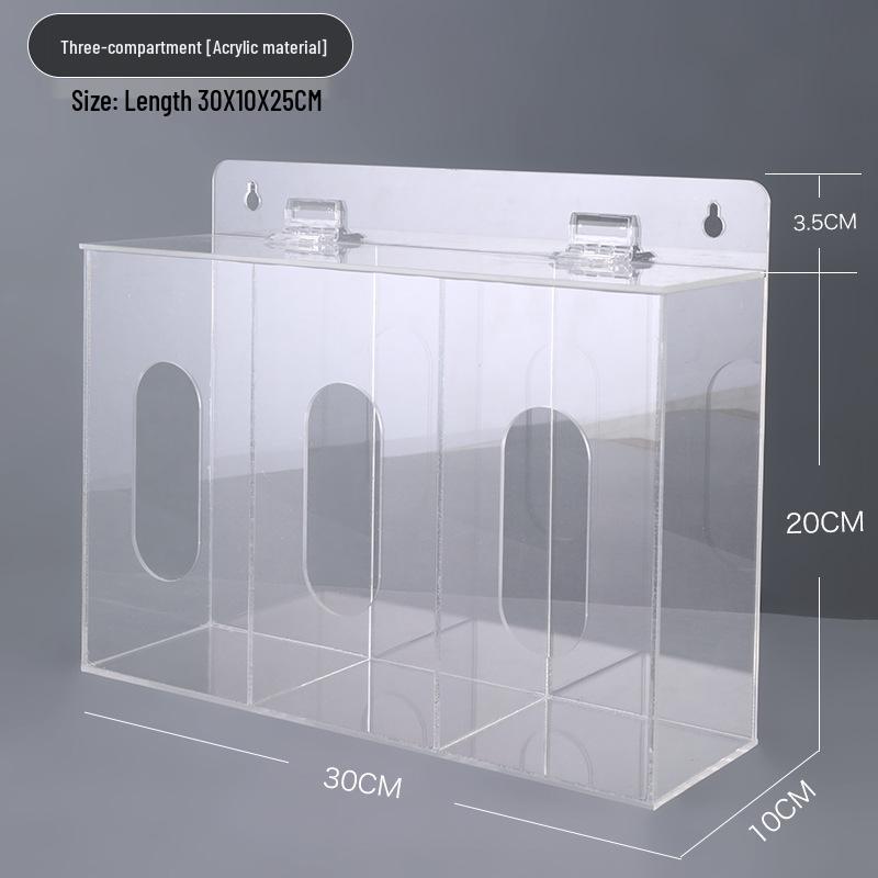 Punch-Free Acrylic Wall-Mounted Organizer Box for Gloves, Shoe Covers, Masks, and Hats.
