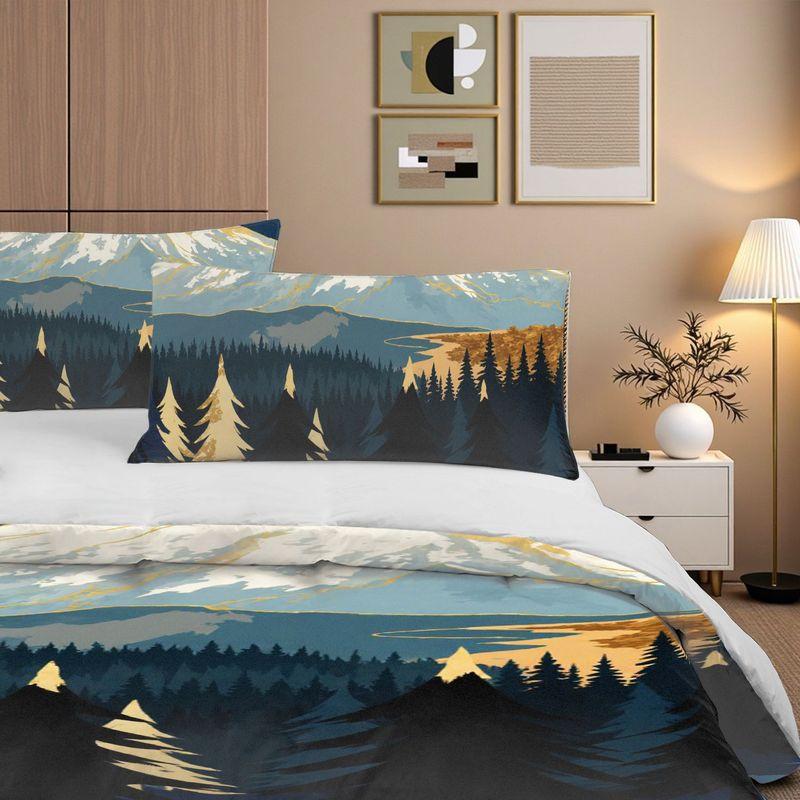 3-Piece Bedding Pillowcase Quilt Cover Set Snow Mountain Forest River Pattern 2D Digital Printing For Bedroom Dormitory Decor