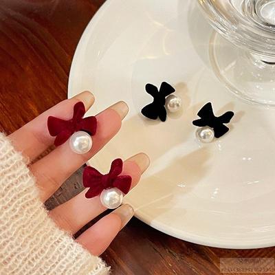 Silk Burgundy Stud Earrings for Women - Autumn/Winter 2024 French Luxury Style
