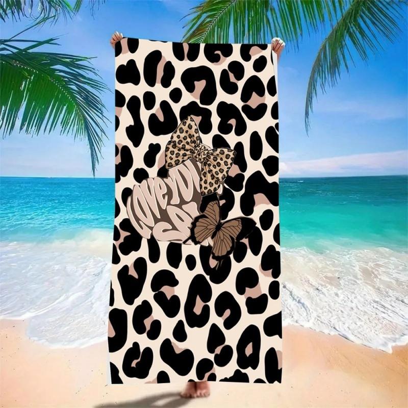 Sweet Leopard Print Beach Towel - Super Absorbent Quick Dry Microfiber, Bow & Butterfly Pattern Blanket for Picnic & Outdoor