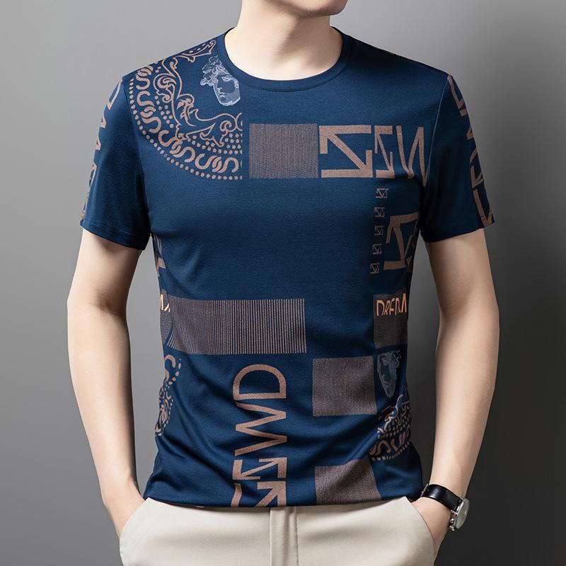 Nya herrkläder Medelålders Unga mäns Rundhals Kortärmad T-shirt Tryckt Trendig Slim Mångsidig Bas Topp